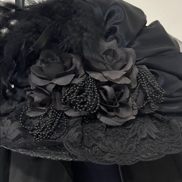 Ladies Black Victorian Touring Hat w/Black Roses main image 4